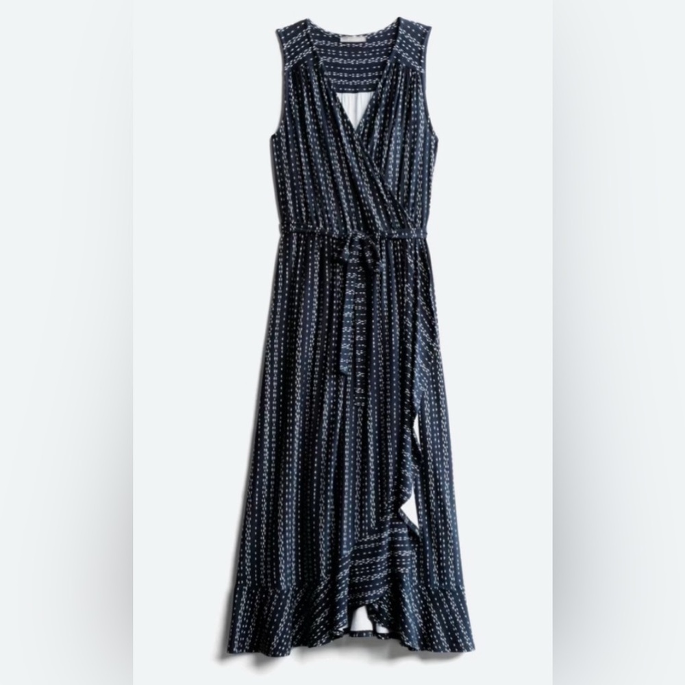 Loveappella Navy and White Asymmetrical Maxi Dress